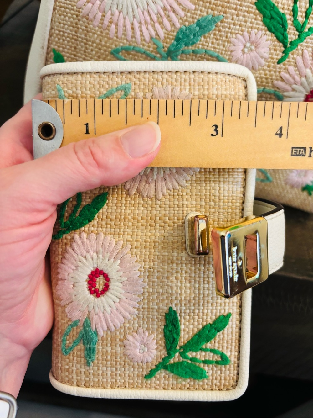 Kate Spade Needle Point Flowers, Top-Handle Satchel in Cream, Purse & Wallet Set - Picture 7 of 10